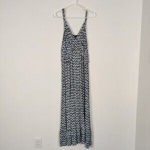 Bobeau Women's Dress Size L White Navy Chevron Rayon Summer Lagenlook Whimsical